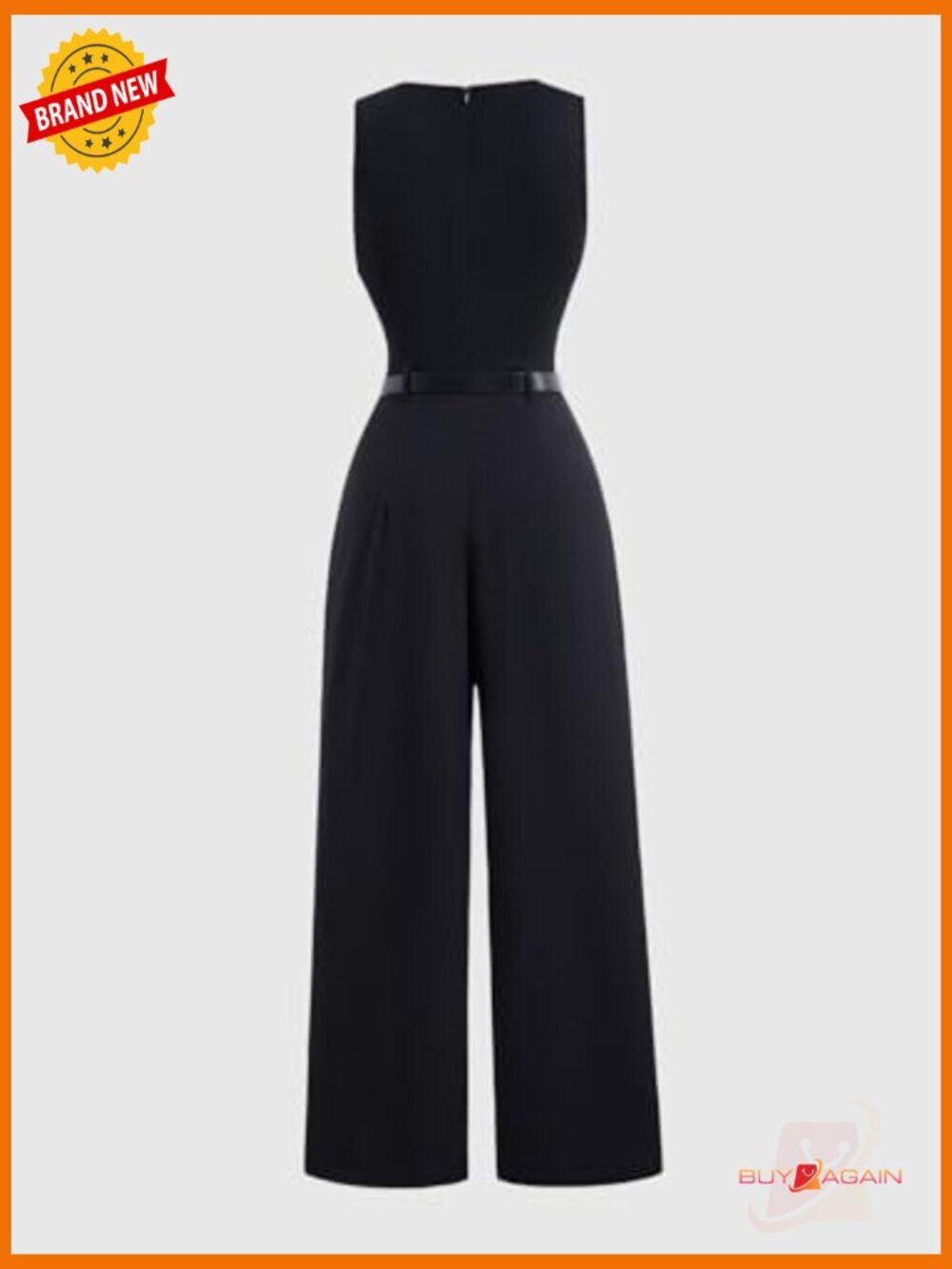 Sleeveless Ruched Jumpsuit with Belt Wide Leg Office Romper - Picture 2 of 6
